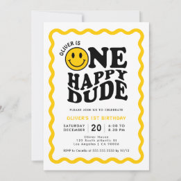 Invitation Un joyeux mec Jaune joyeux visage garçon 1er anniv