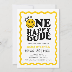 Invitation Un joyeux mec Jaune joyeux visage garçon 1er anniv