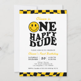 Invitation Un joyeux Mec Jaune Wavy Smile Face 1er anniversai