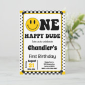 Invitation UN Joyeux Mec Polka Dot Smiley Face 1er anniversai (Debout devant)