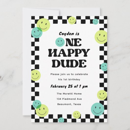 Invitation Un joyeux mec souriant visage 1er fête d'anniversa (Devant)