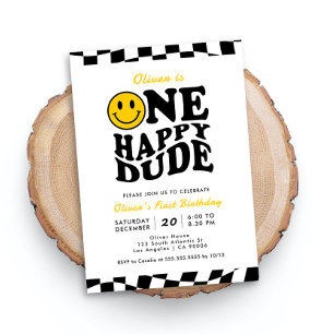 Invitation Un joyeux mec Wavy Preppy Smile Boy 1er anniversai