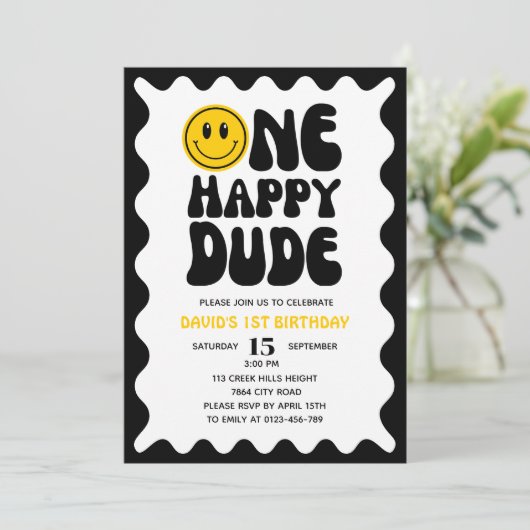 Invitation Un joyeux Mec Wavy Riggly Premier anniversaire (Debout devant)