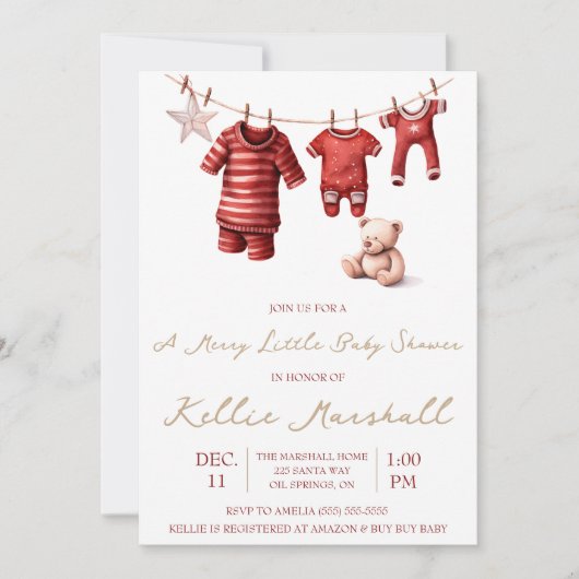 Invitation Un Joyeux Petit Baby shower, Bébé Clothesline (Devant)