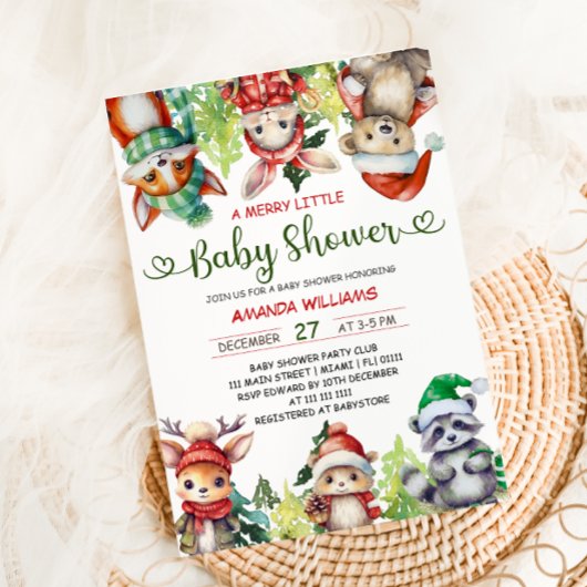 Invitation Un joyeux petit Baby shower d'animaux de Noël