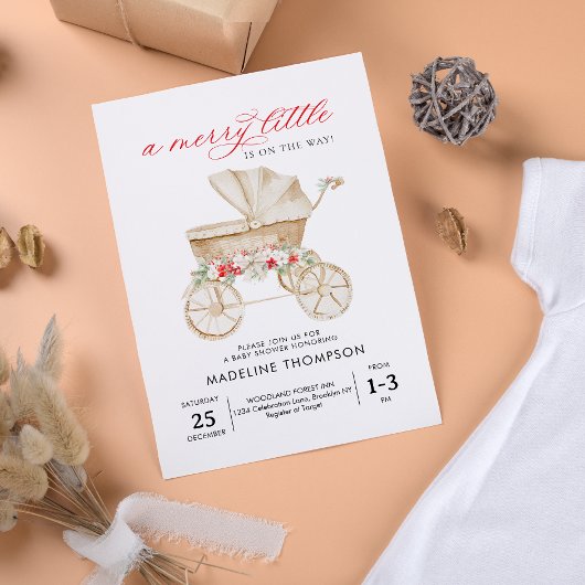 Invitation Un joyeux petit Baby shower de poussette de Noël
