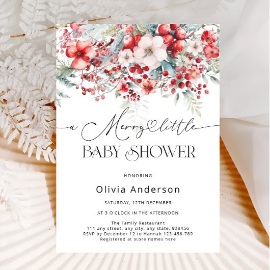 Invitation Un joyeux petit Baby shower Floral d'hiver