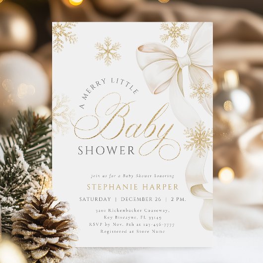 Invitation Un joyeux petit Baby shower Gold Bow