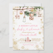 Invitation Un joyeux petit Baby shower rose de Noël or (Devant)
