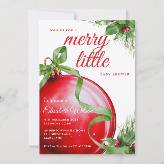 Invitation Un joyeux petit Baby shower rouge boue verte (Devant)