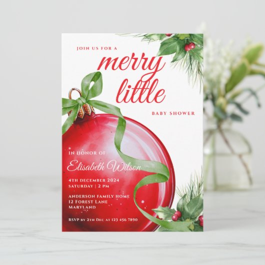 Invitation Un joyeux petit Baby shower rouge boue verte (Debout devant)