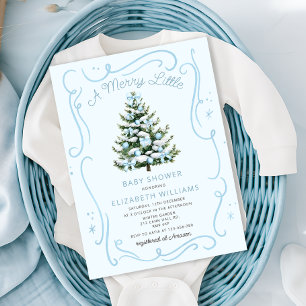 Invitation Un joyeux petit Noël de Baby Shower bleu