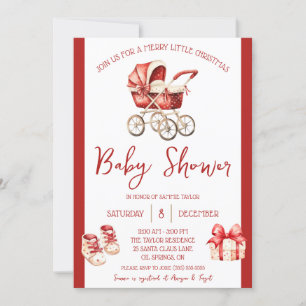Invitation Un joyeux petit Noël, rouge & ivoire, Baby shower