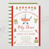 Invitation Un joyeux petit Noël, rouge & vert, Baby shower (Devant / Derrière)