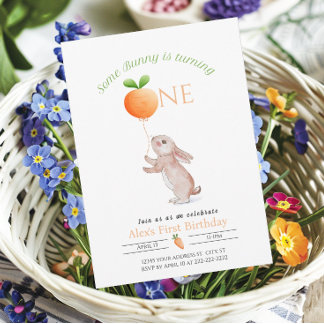 Invitation Un lapin 1er anniversaire de ballons de carottes p