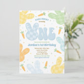 Invitation Un Lapin 1er Anniversaire Moderne Bunny Party (Debout devant)