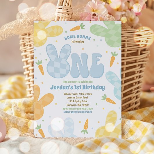 Invitation Un Lapin 1er Anniversaire Moderne Bunny Party