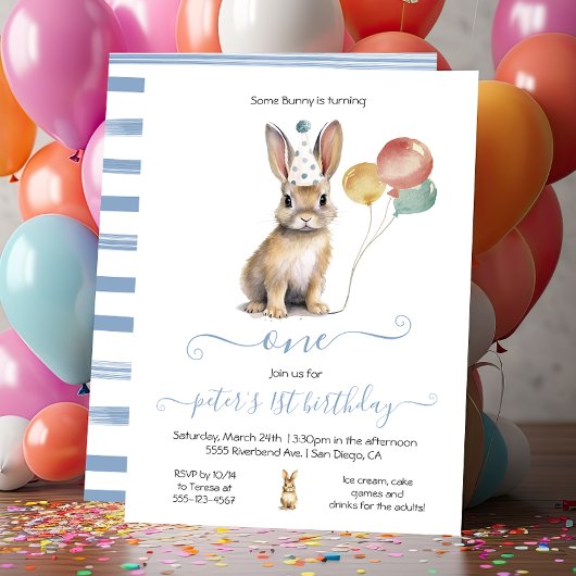 Invitation Un lapin 1er Pâques Printemps fête d'anniversaire