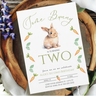 Invitation Un lapin 2ème anniversaire Carrot Bordure personna