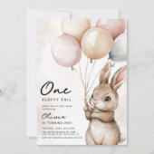 Invitation Un lapin à queue floffée 1er anniversaire (Devant)