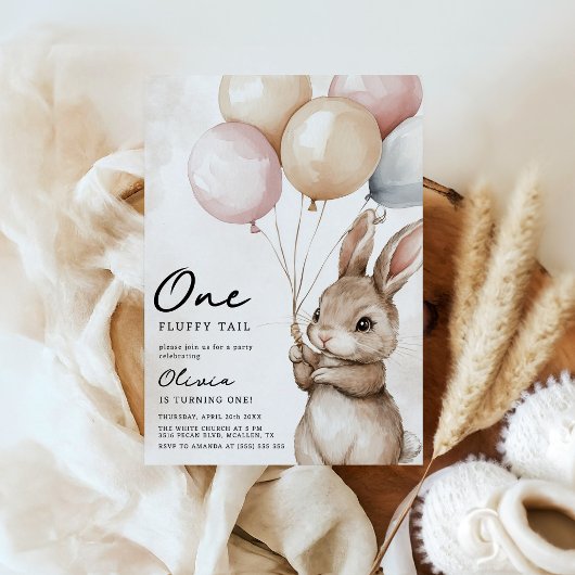 Invitation Un lapin à queue floffée 1er anniversaire