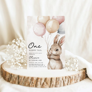 Invitation Un lapin à queue floffée 1er anniversaire