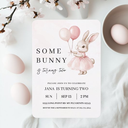 Invitation Un lapin a un anniversaire | Rose Pastel