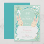 Invitation Un lapin a un Baby shower jumeau (Devant / Derrière)