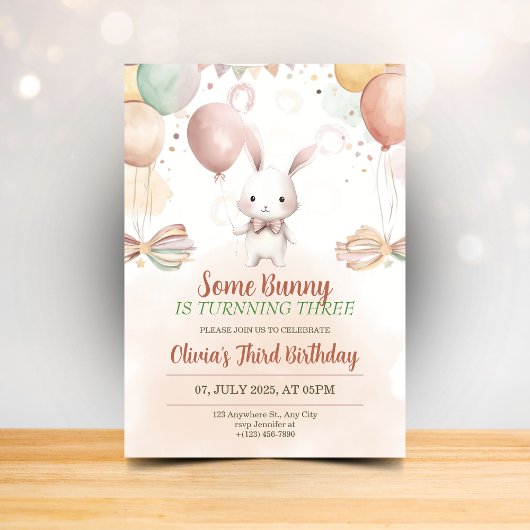 Invitation Un lapin Anniversaire Daisy Pastel Rabbit