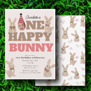 Invitation Un lapin bunny heureux drôle visage photo annivers