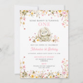 Invitation Un lapin devient le 1er anniversaire d'une fille r (Devant)