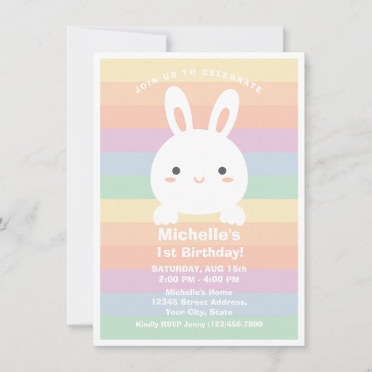 Invitation Un lapin devient un arc-en-ciel fête d'anniversair (Devant)