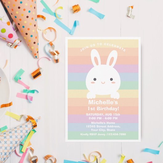 Invitation Un lapin devient un arc-en-ciel fête d'anniversair