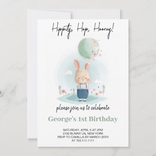 Invitation Un lapin devient un garçon Anniversaire (Devant)