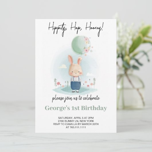 Invitation Un lapin devient un garçon Anniversaire (Debout devant)