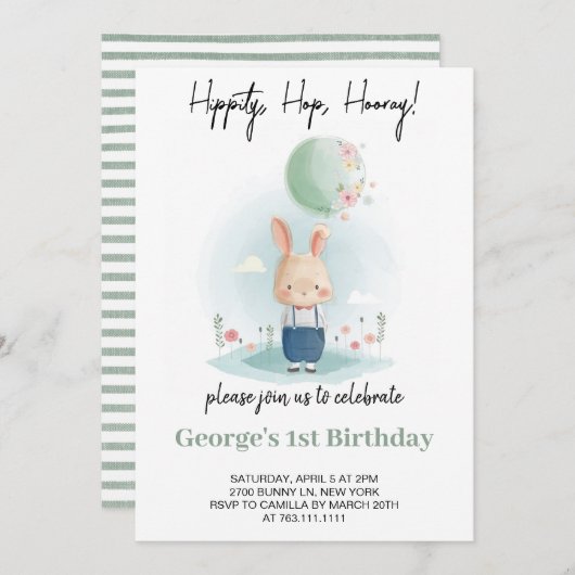 Invitation Un lapin devient un garçon Anniversaire (Devant / Derrière)