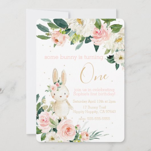 Invitation Un lapin devient un premier anniversaire (Devant)