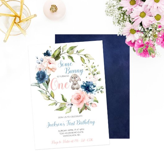 Invitation Un lapin devient un premier anniversaire de Pâques