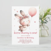 Invitation Un lapin devient une fille anniversaire (Debout devant)