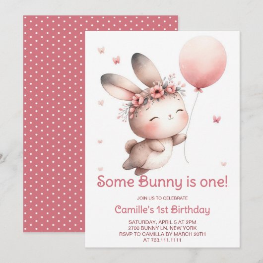 Invitation Un lapin devient une fille anniversaire (Devant / Derrière)