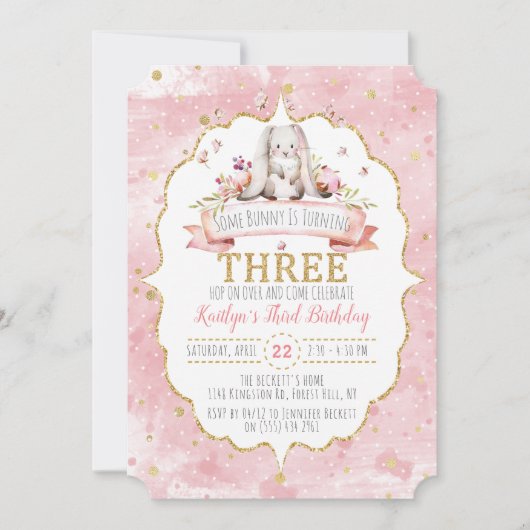 Invitation Un lapin est en train d'atteindre trois 3ème anniv (Devant)