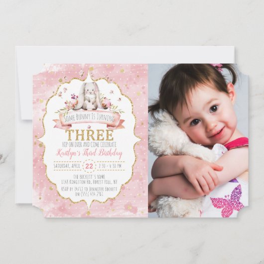 Invitation Un lapin est en train d'atteindre trois 3ème anniv (Devant)