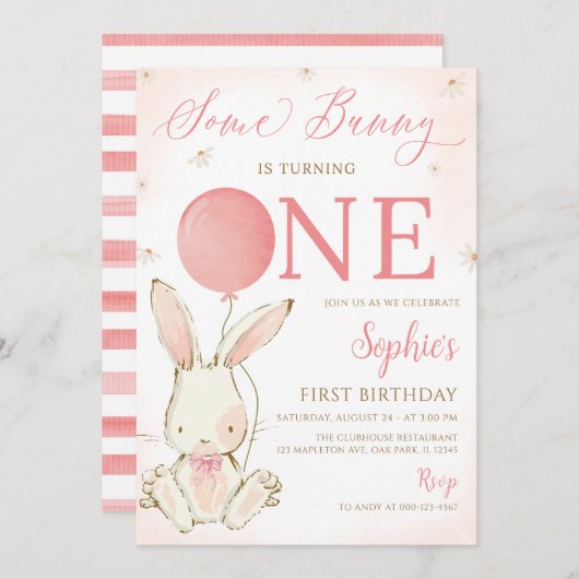 Invitation Un Lapin Est Un Lapin 1Er Anniversaire Fête (Devant / Derrière)