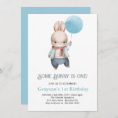 Invitation Un lapin est un lapin bleu 1er anniversaire (Devant / Derrière)