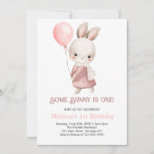 Invitation Un lapin est un lapin rose 1er anniversaire (Devant)