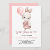 Invitation Un lapin est un lapin rose 1er anniversaire (Devant / Derrière)