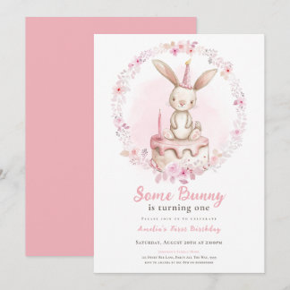 Invitation Un lapin est un lapin rose Fleur sauvage en premie