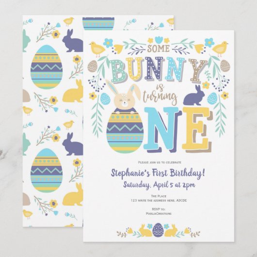 Invitation Un lapin est un, le printemps, l'anniversaire de P (Devant / Derrière)