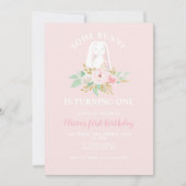 Invitation Un lapin est un premier anniversaire floral (Devant)