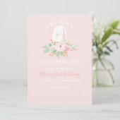 Invitation Un lapin est un premier anniversaire floral (Debout devant)